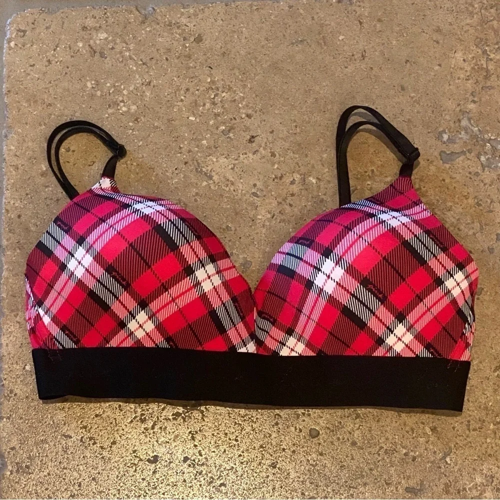 NWT~VICTORIA’S SECRET Pink Red Plaid Light Padding Bra Size 34C